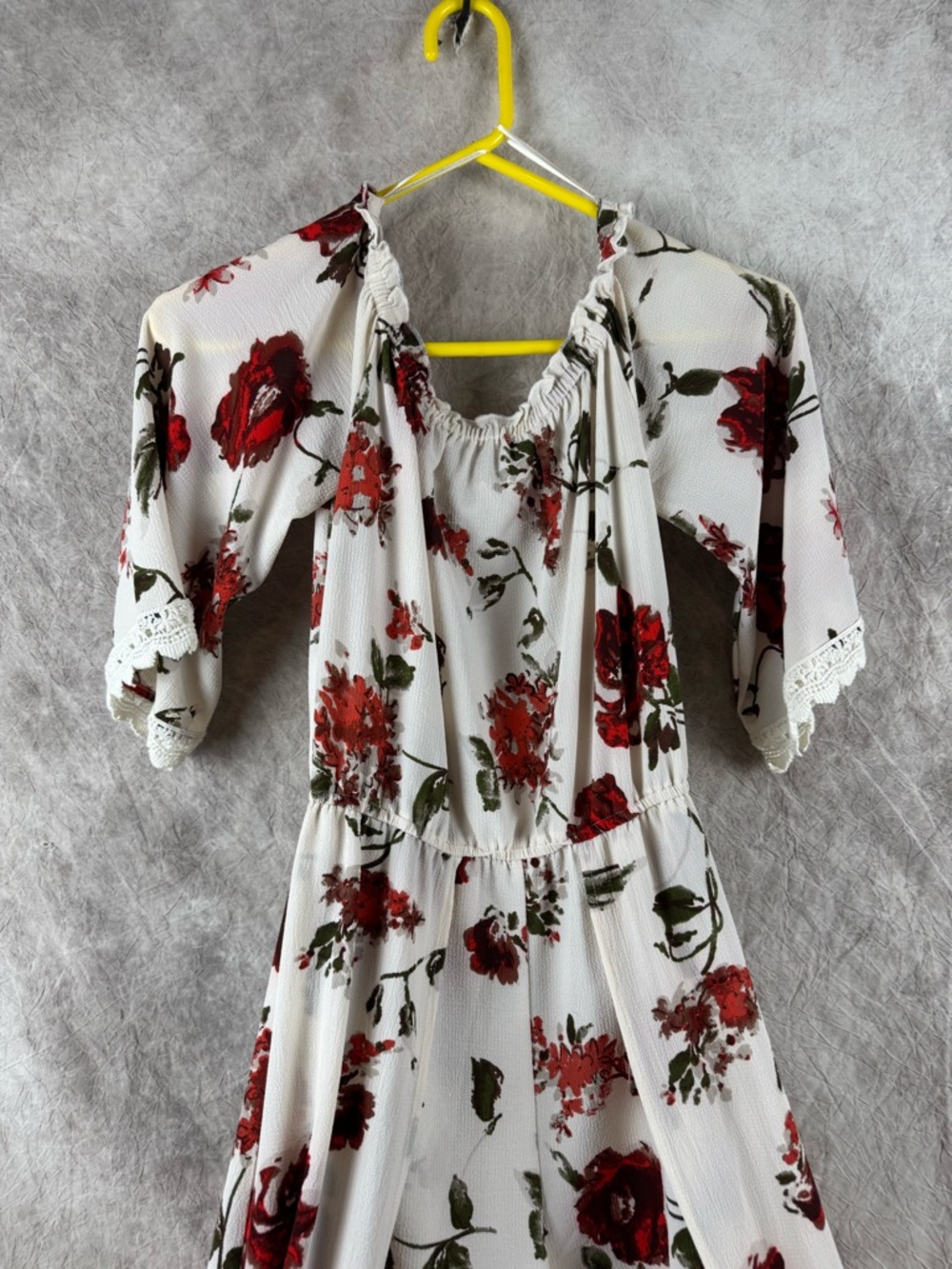 Flying Tomato White Hi Low Dress /Romper with Red Rose Print Shorts